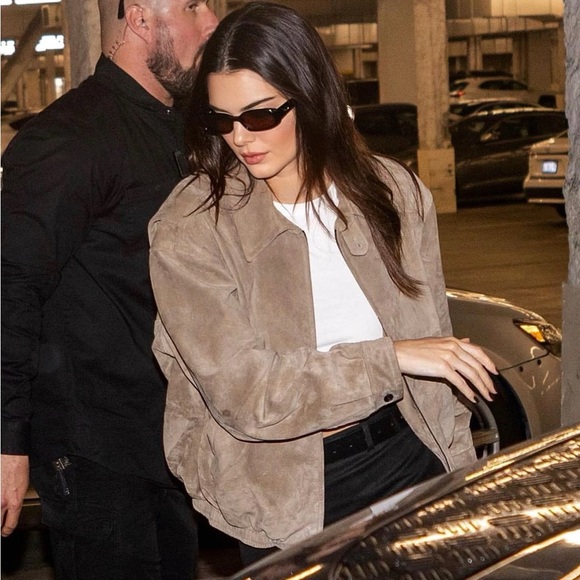 The Row Roan Sude Calfskin Leather Beige Bomber JacketKylie Jenner